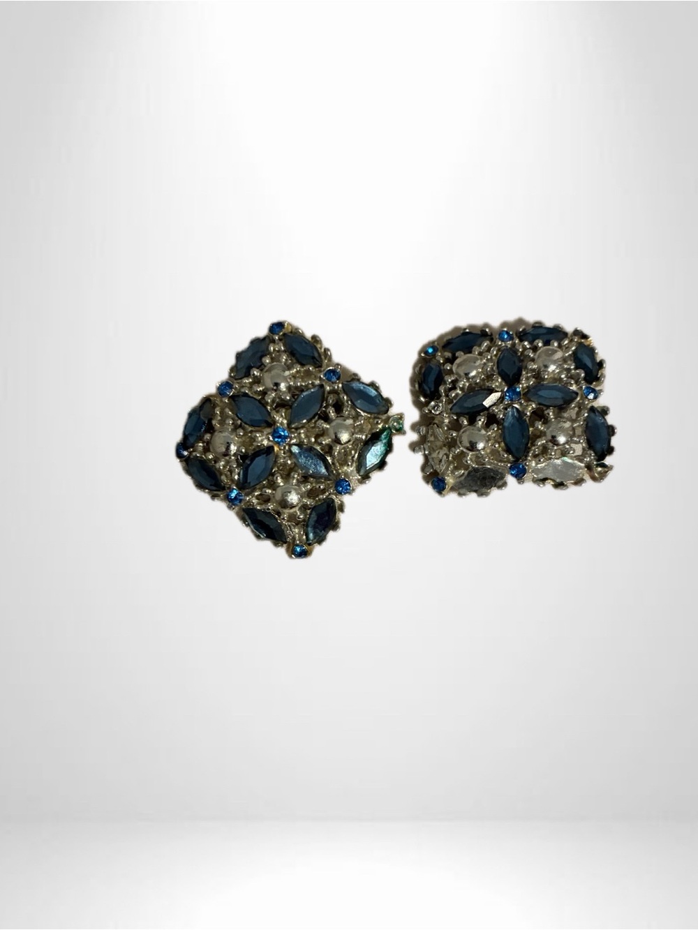 Blue Crystal Floral Cluster Earrings - Womens Jewelry